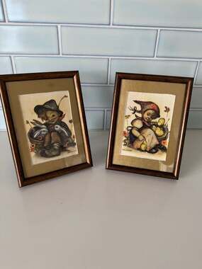Set of 2 Vintage M.I. Hummel Framed Art Prints, cottagecore nostalgia